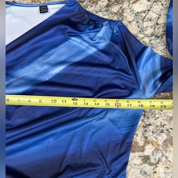 SHEIN sz LG multi blue tone asymmetrical long sleeve T-shirt top shirt NWOT - Picture 7 of 8